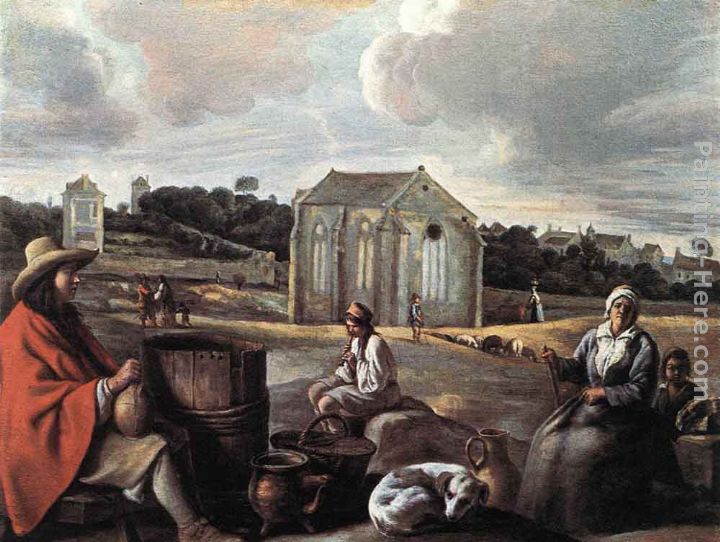 Landscape with Peasants and a Chapel painting - Louis Le Nain Landscape with Peasants and a Chapel art painting